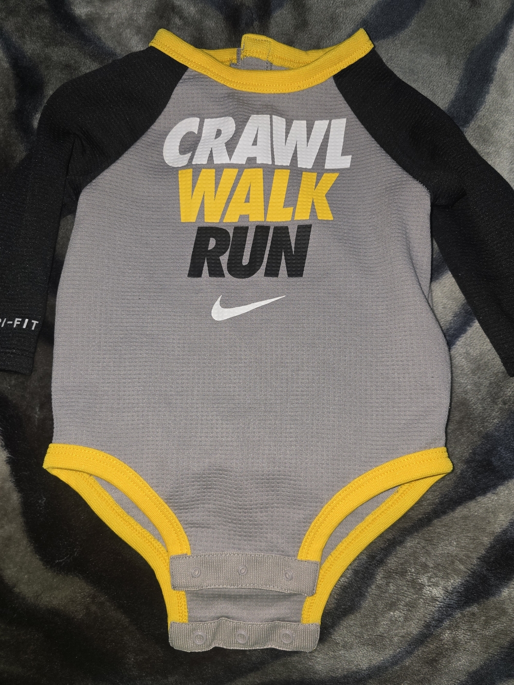 Nike Grey, Black & Yellow 'Crawl Walk Run' Baby Bodysuit